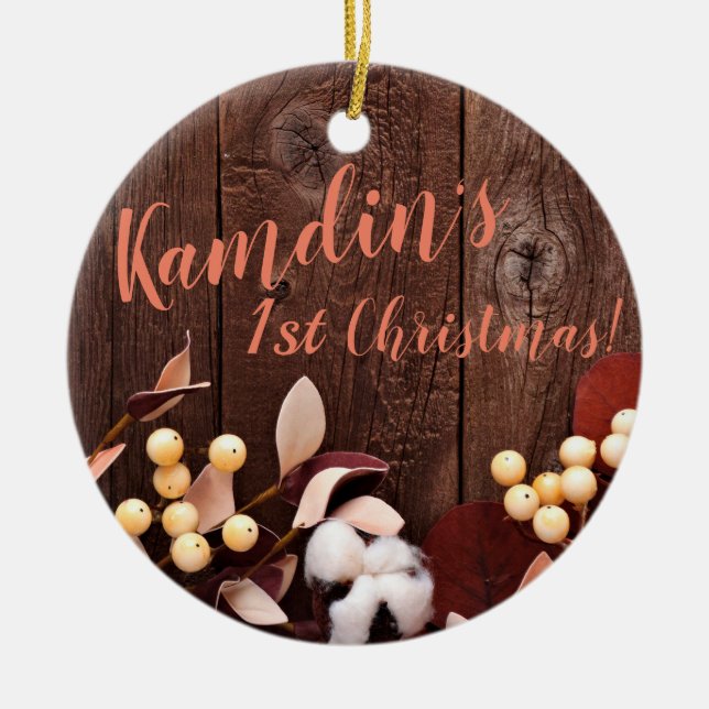 Personlig JULAFTON Ornament Cotton Gren på Mörk W (Framsidan)