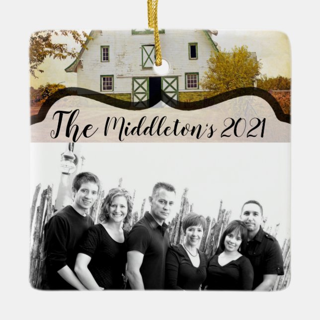 Personlig JULAFTON Ornament Sunset Barn Land Rus (Framsida)