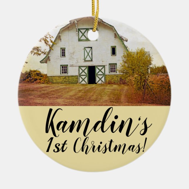 Personlig JULAFTON Ornament Sunset Barn Land Rus (Framsidan)