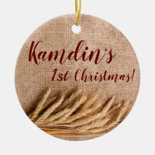 Personlig JULAFTON Ornament Wheat on Burlap Sack C