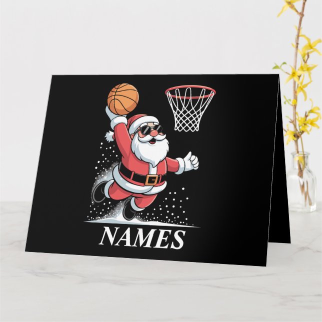 Personlig Julafton Santa Dunking Basketball Kort (Gul blomma)