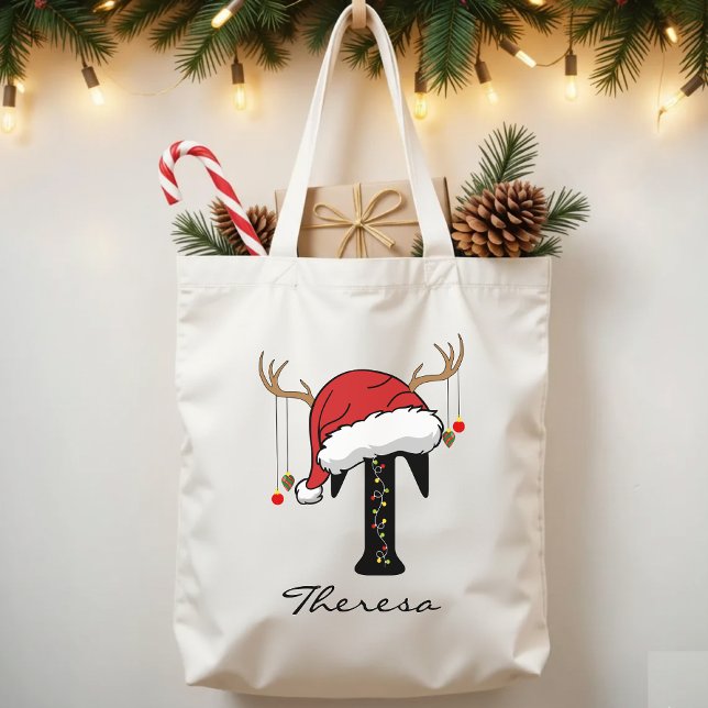Personlig julalfabetsk shoppingväska för mamma tygkasse (Christmas alphabet tote, family Christmas tote, monogram tote bag, personalized Christmas tote,)