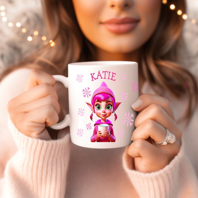 Personlig julalva rosa snöflingor semester kaffemugg (Skapare uppladdad)