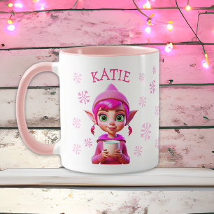 Personlig julalva rosa snöflingor semester mugg