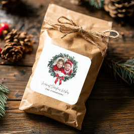 Personlig Julandetag med Photo & Namn Fyrkantigt Klistermärke