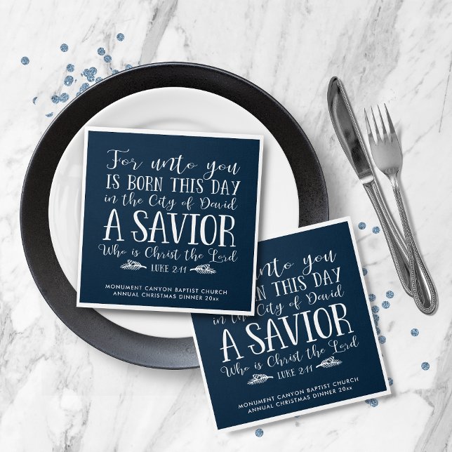 Personlig Julbibel Verse Typography Blue Pappersservett (Personalized Christmas Bible Verse Typography Blue Napkins)