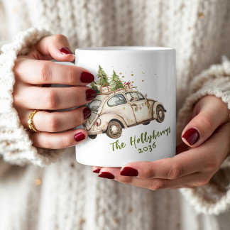 Personlig julbil för familjen i mysig vintage-stil kaffemugg