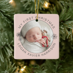 Personlig julbild på bebis första jul julgransprydnad keramik