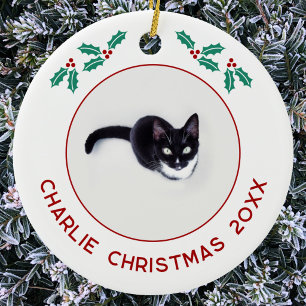 Personlig julbild på huskatt julgransprydnad keramik