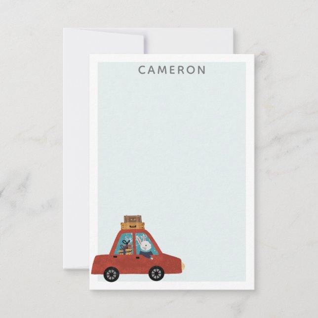 Personlig julbilresa kanin anteckningskort (Framsida)