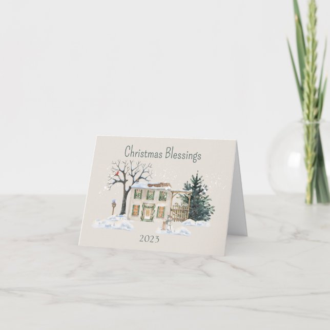 Personlig Julbleserver Vattenfärg Helgkort (Framsida)