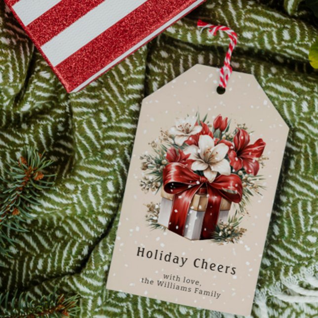 Personlig julblomma Holiday Cheers Presentetikett (Skapare uppladdad)