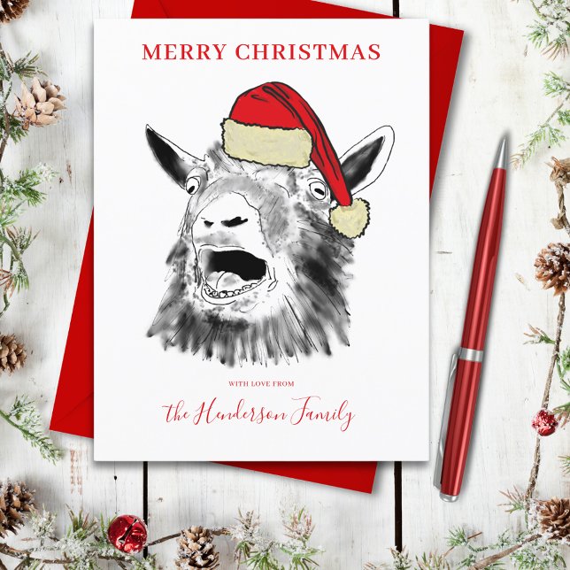 Personlig julbock som skriker  helg vykort (Funny screaming goat christmas farm animal art personalized holiday greeting card)