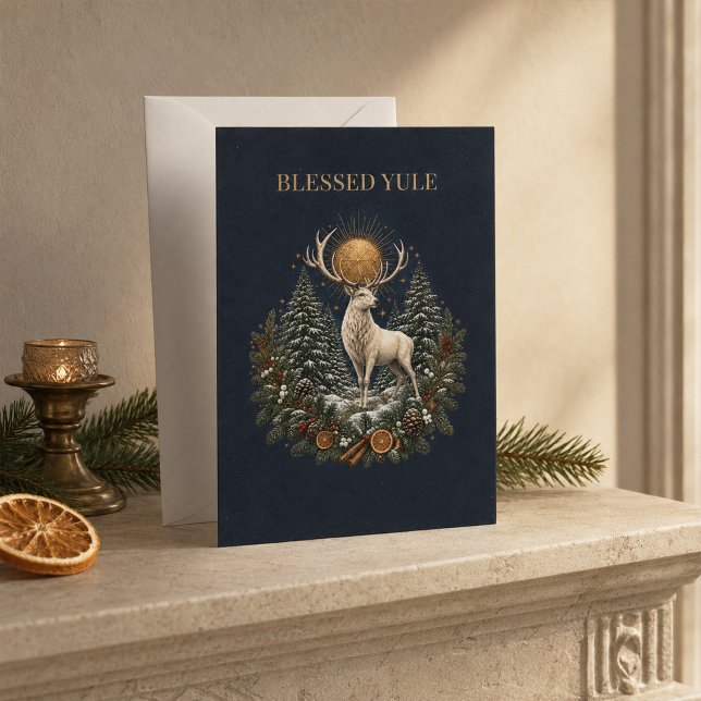 Personlig julbock vintersolståndskort julkort (Personalized Yule Stag Winter Solstice Card)