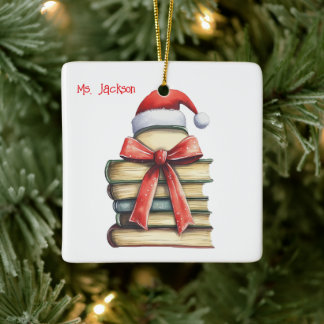 Personlig julboksträd-lärare/bibliotekarie julgransprydnad keramik