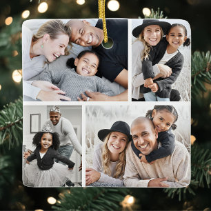 Personlig julcollage med 4 bilder julgransprydnad keramik