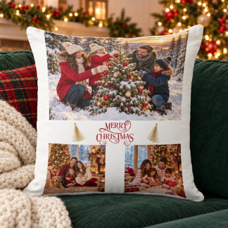 Personlig julcollage med familjefoton kudde