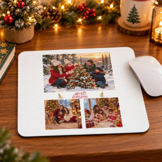 Personlig julcollage med familjefoton musmatta