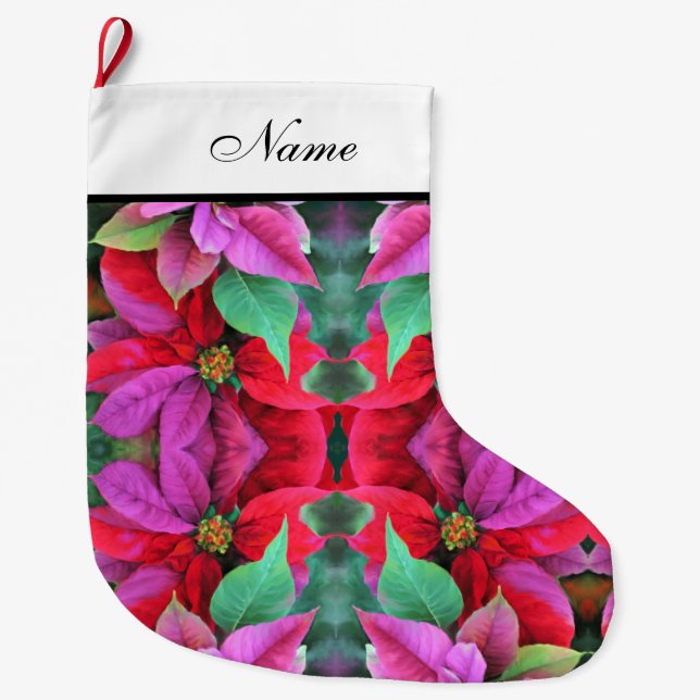 Personlig - Juldamm - Poinsettias Stor Julstrumpa (Framsidan)