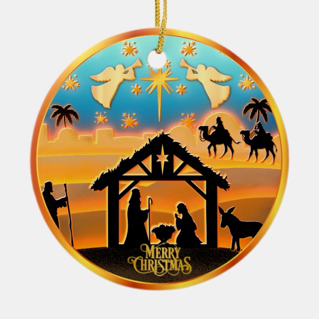 Personlig juldekoration "God Jul" med julkrubba (Framsidan)