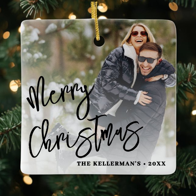 Personlig juldekoration med två bilder på båda sid (Personalized Double Sided Two Photo Christmas Ceramic Ornament)