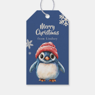 Personlig Juletiketter med Penguin Presentetikett