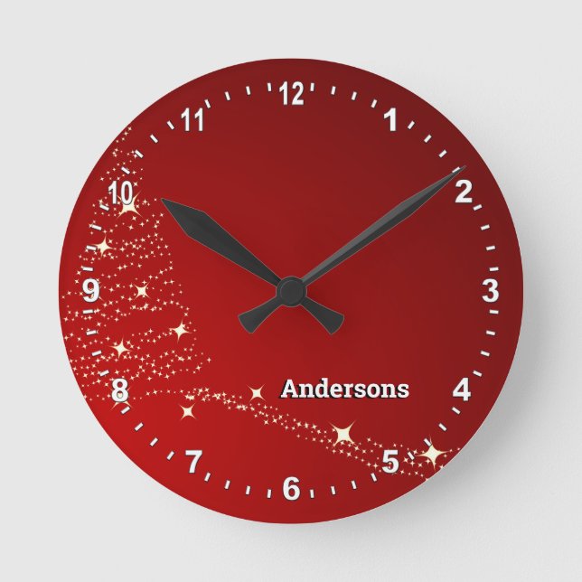 Personlig julfamilj Clock, träd ljus Rund Klocka (Framsida)