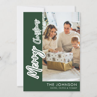 Personlig julfamiljefoto | Modern grön Julkort