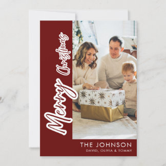 Personlig julfamiljefoto | Modern röd Julkort