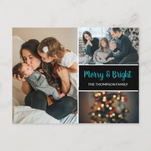 Personlig Julfamiljens fotokollage Meddelande Vykort