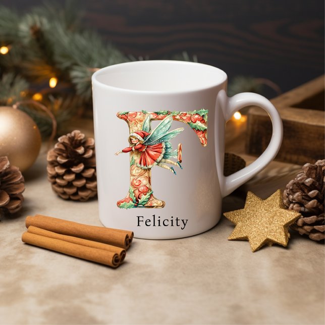 Personlig julfémonogram initial F Kaffemugg (Personalized Christmas Fairy Monogram Initial F Coffee Mug)