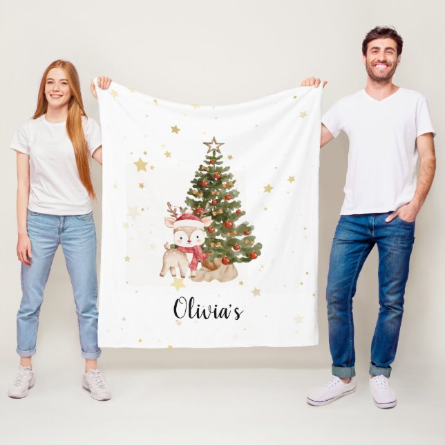 Personlig julfilt för bebis - hjort fleecefilt (På plats)