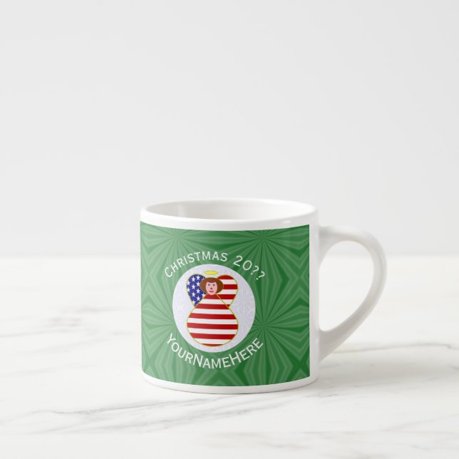 Personlig julflagga med ängel USA rött hår Espressomugg (Höger)