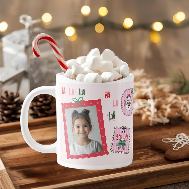 Personlig Julfoto | Cute Rosa Fa La La La Jumbo Mugg (Skapare uppladdad)