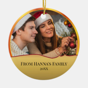 Personlig julfoto "God Jul" med julkrubba Julgransprydnad Keramik