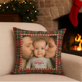 Personlig julfoto-kudde i tartan kudde