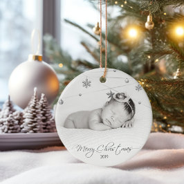 Personlig Julfoto och Kalligrafi Julgransprydnad Keramik