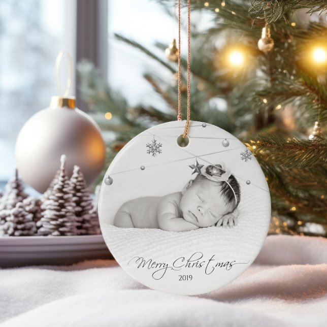 Personlig Julfoto och Kalligrafi Julgransprydnad Keramik (Skapare uppladdad)