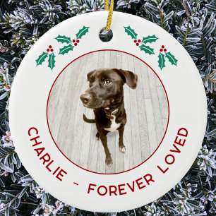 Personlig julfoto på minnesmärke för husdjur hund julgransprydnad keramik