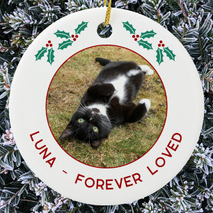 Personlig julfoto på minnesmärke för huskatt julgransprydnad keramik