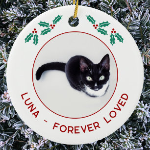 Personlig julfoto på minnesmärke för huskatt julgransprydnad keramik
