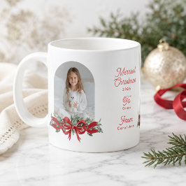 Personlig julfoto röd slinga familj kaffemugg