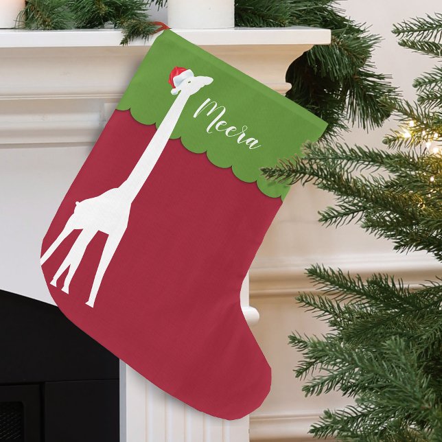 Personlig julgiraff stor julstrumpa (Christmas Giraffe Personalized Large Christmas Stocking)