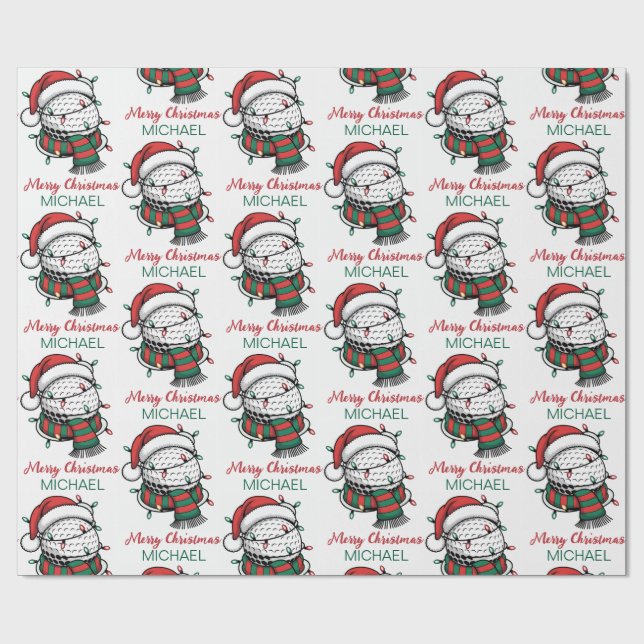 Personlig julgolfboll med Santa-hatt Presentpapper (Platt)