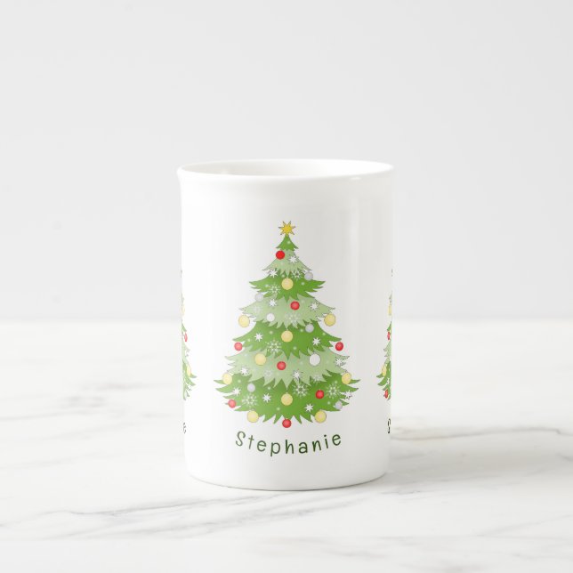 Personlig Julgran Bone China Mugg Benporslin Mugg (Framsidan)