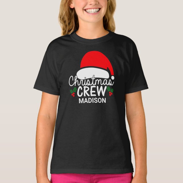 Personlig julgran Kid Santa Hat-familjen T Shirt (Framsida)