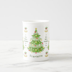 Personlig Julgran & Klockor Bone China Mugg Benporslin Mugg