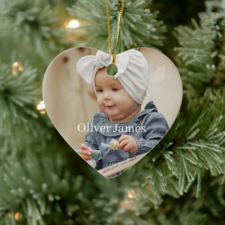 Personlig julgran med fyrkantig bebisfoto julgransprydnad keramik