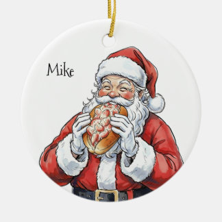 Personlig julgran med tomte som äter lobster roll- julgransprydnad keramik