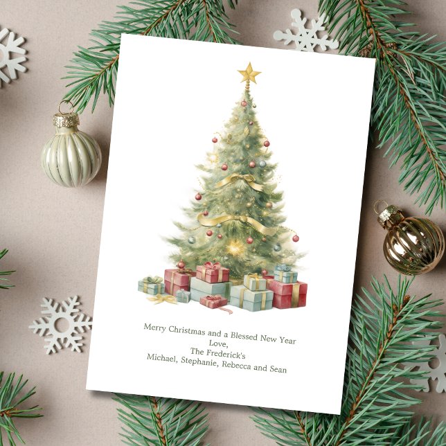 Personlig Julgran Presenter jul Julkort (Personalized Vintage Christmas Tree Holiday Christmas Card. Printed or Digital Download)